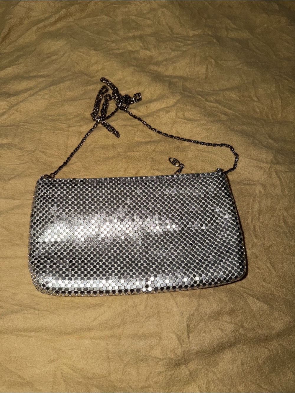 Silver Sequin Mesh Evening Crossbody Bag